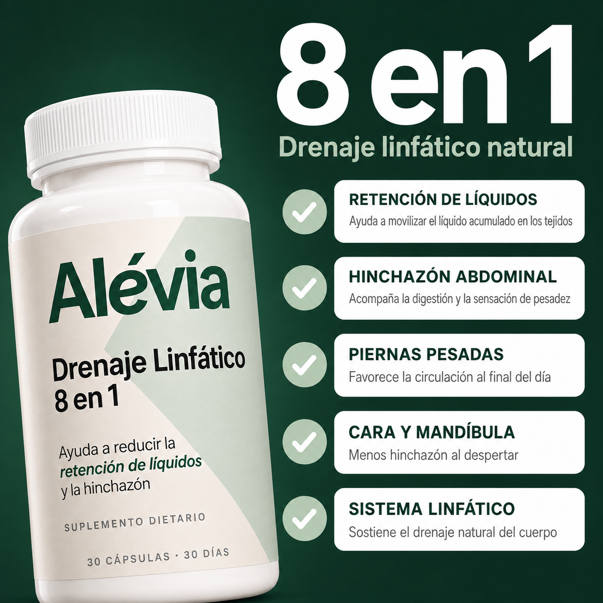 Alévia® — Drenaje Linfático 8 en 1 | Hinchazón y retención de líquidos