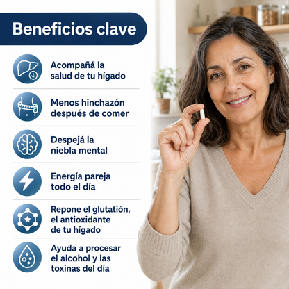 NAC liposomal: apoyo para la desintoxicación hepática y celular.