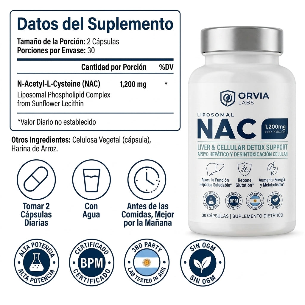NAC liposomal: apoyo para la desintoxicación hepática y celular.