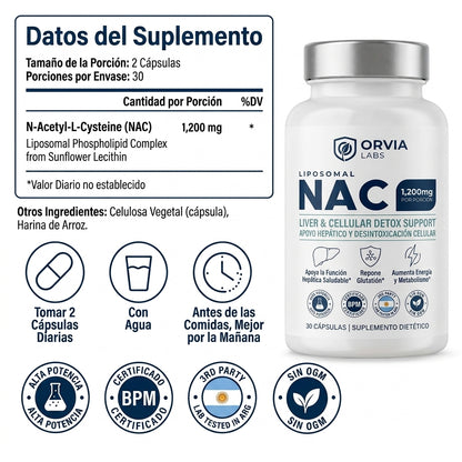 NAC liposomal: apoyo para la desintoxicación hepática y celular.